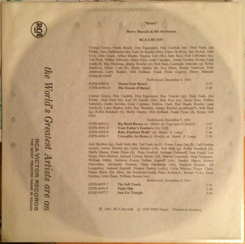 Henry Mancini Hatari! Soundtrack 1995 German Import 180g LP (Pre-owned, Mint)