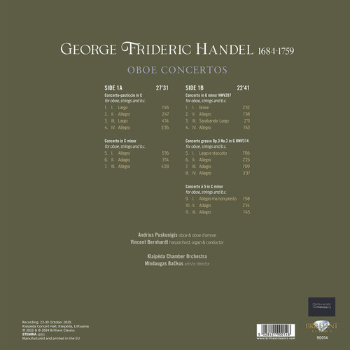 Andrius Puskunigis, Vincent Bernhardt & Klaipeda Chamber Orchestra Handel: Oboe Concertos 180g LP 2