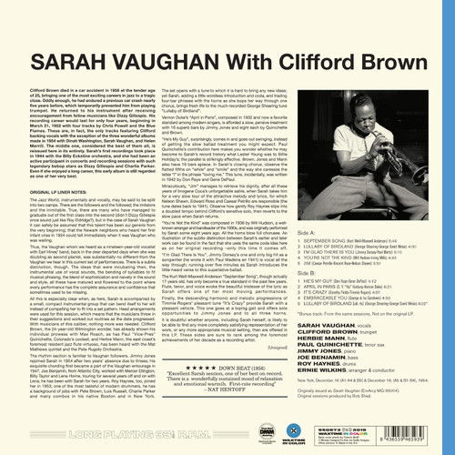 Sarah Vaughan Sarah Vaughan with Clifford Brown DMM 180g Import LP (Blue Vinyl) 2