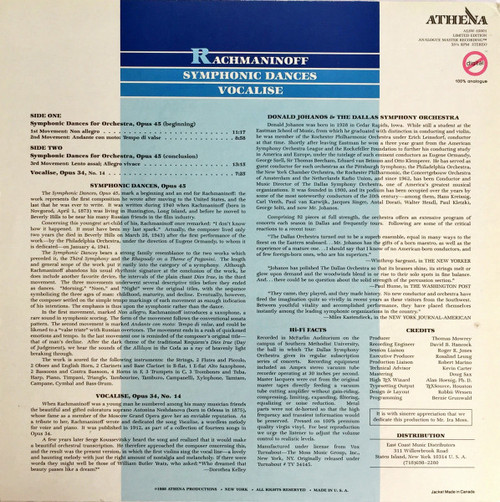 Rachmaninoff Symphonic Dances & Vocalise LP (Pre-owned, Ex) 2
