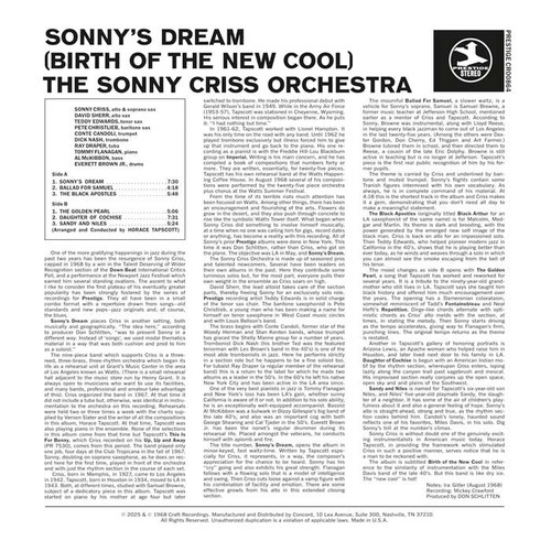 The Sonny Criss Orchestra Sonny's Dream (Birth of the New Cool) (Original Jazz Classics Series) 180g LP 3