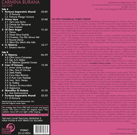 Vaclav Smetacek Czech Philharmonic Carl Orff Carmina Burana Hand-Numbered Limited Edition 200g LP (Clear Vinyl) 2