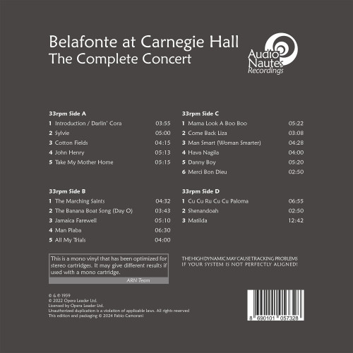 Harry Belafonte Belafonte at Carnegie Hall: The Complete Concert Numbered Limited Edition One-Step 2LP (Mono) 2