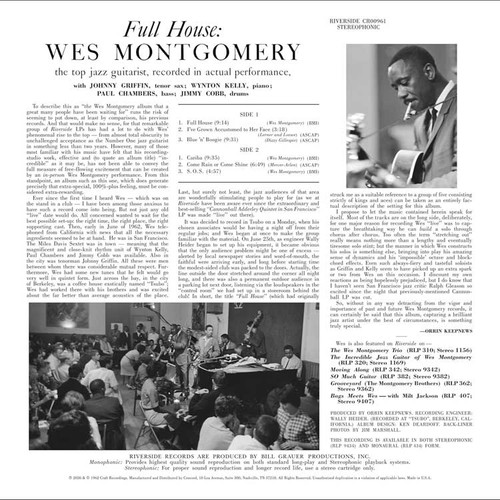 Wes Montgomery Full House (Original Jazz Classics Series) 180g LP 3
