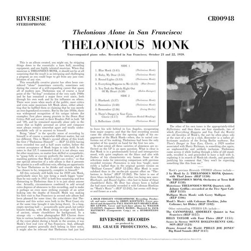 Thelonious Monk Thelonious Alone in San Francisco (Original Jazz Classics Series) 180g LP 3
