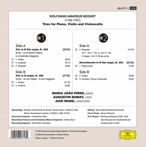 Maria Joao Pires, Augustin Dumay & Jian Wang Mozart Piano Trios K. 496 & K. 502 180g Import 2LP 2