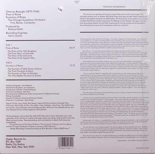 Respighi Pines of Rome Chesky Records 180g Vinyl LP 2