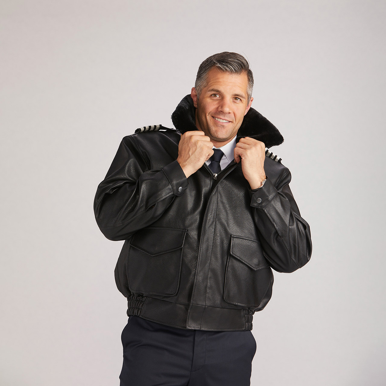 【雰囲気◎】ブラック French Leather Pilot Jacket Citation Leather Pilot Jacket - Black - A Cut Above Uniforms