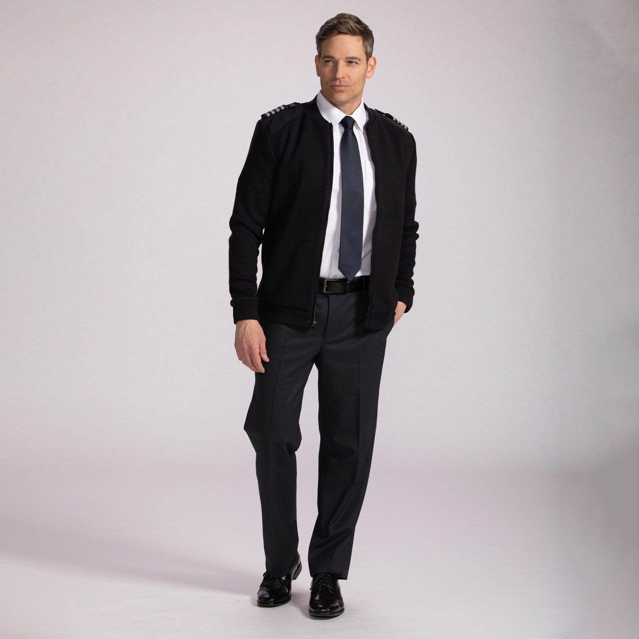 Men's Uniform Sweater - Krete Full Zip - Black Black No Epaulet Straps M Men's Uniform Sweater - Krete Full Zip - Black Black No Epaulet Straps M