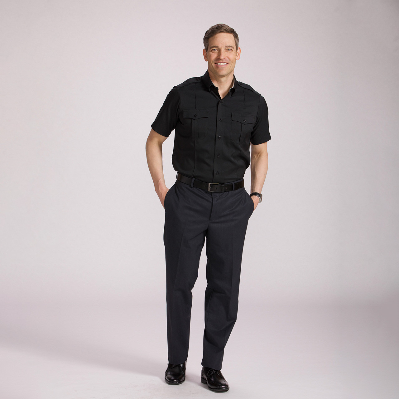 Men's Uniform Security Shirt - Short Sleeve - Petrel - Black - A Cut Above  Uniforms