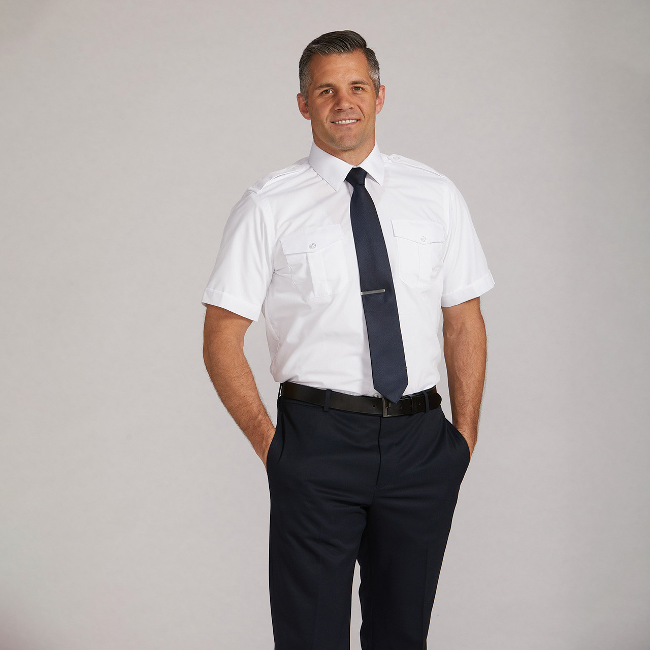 Men's Short Sleeve Pilot Shirt White Relaxed Fit Cirrus A