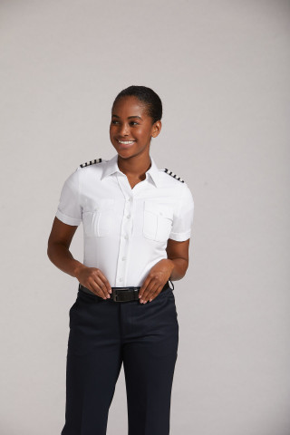 Women's Short Sleeve Open Collar - White - Tropo - Size 16 - Regular - with Wing Eyelets