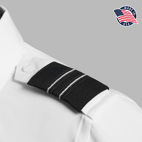 Epaulets - Black and Thin Silver - 2 Stripe