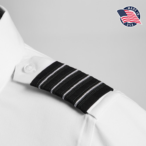 Epaulets - Black and Thin Silver - 4 Stripe