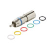Eagle RCA Compression Connector RG6 Coaxial Male Nickel Plate 6 Color Bands Brass 360 Degree Connect RG-6 A/V Permaseal II Commercial Grade Six Color Rings Precision Connectors RCA Perma Seal