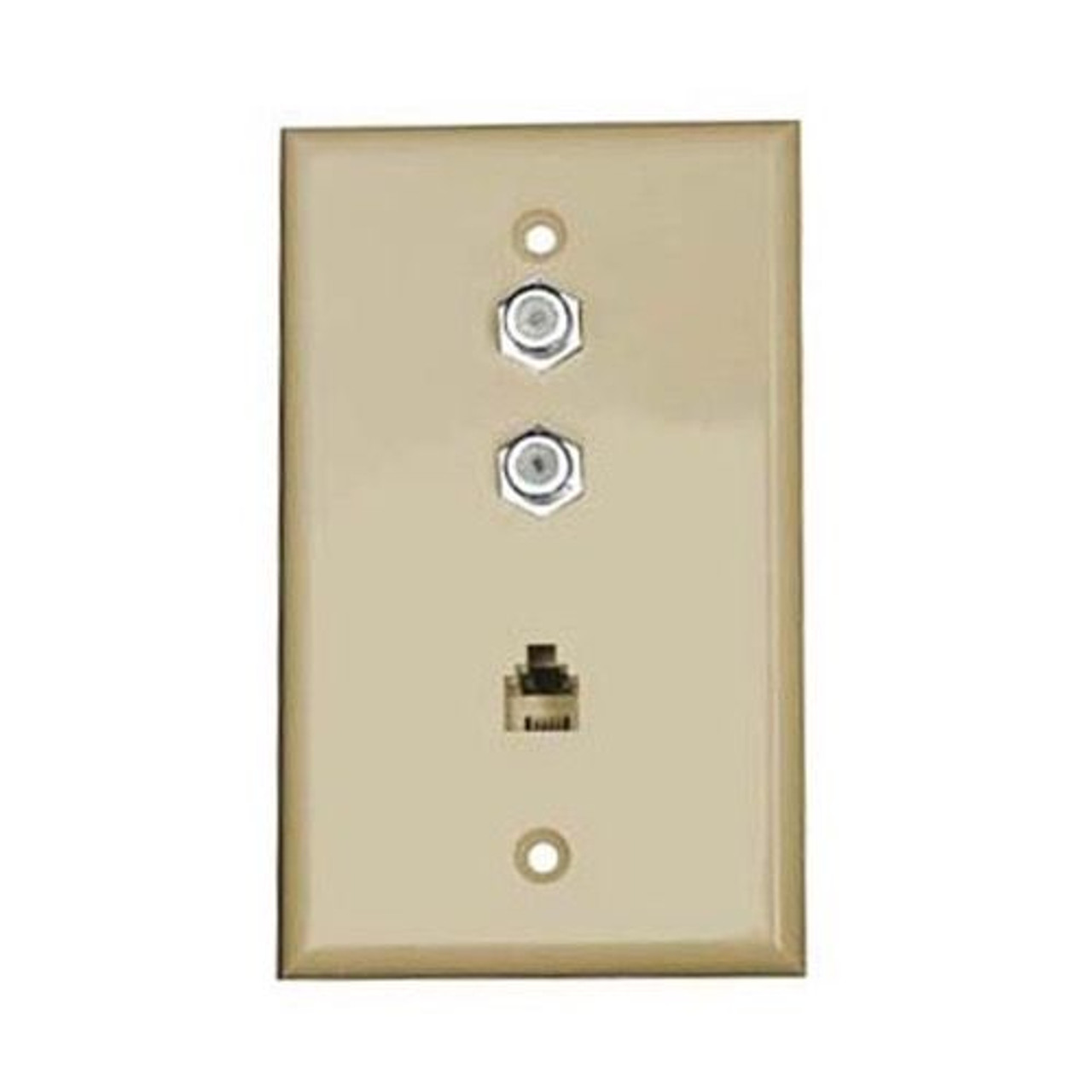 Perfect Dual F-81 Coax Wall Plate Phone Ivory RJ11 Connector 3 GHz Combo Modular Jack Aspen Telephone, TV Antenna Video Coaxial Cable Connectors, Part # CWP-501