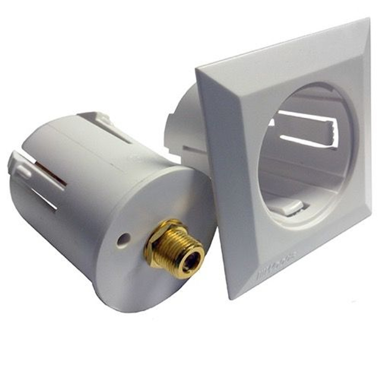 F-Jack Wall Plate Insert White Outlet Jack Plug Insert Adapter Custom Coax Cable Compact Round A/V Digital Signal 75 Ohm Coaxial Cable System, Part # Woods Gizzmo 5807