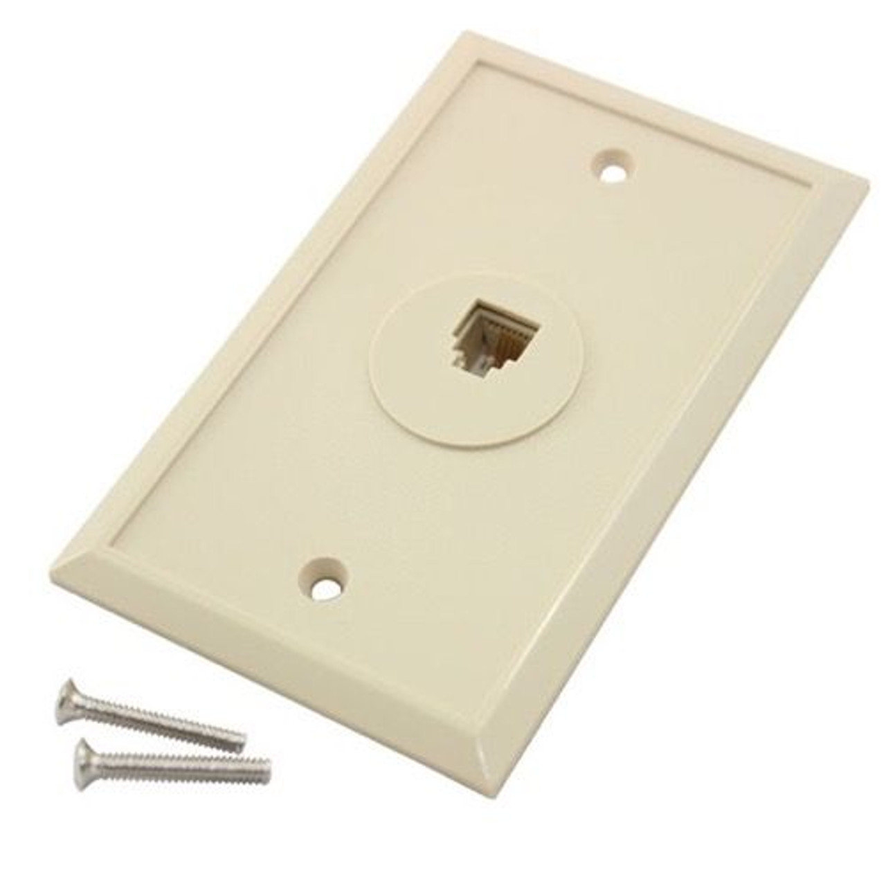 Woods 706i Phone Jack Wall Plate Ivory 6P4C Conductor Modular Outlet Flush Mount Audio Data Signal Line Plug Face Telephone Cover with Rear Wiring Terminals, Part # Woods 0706I