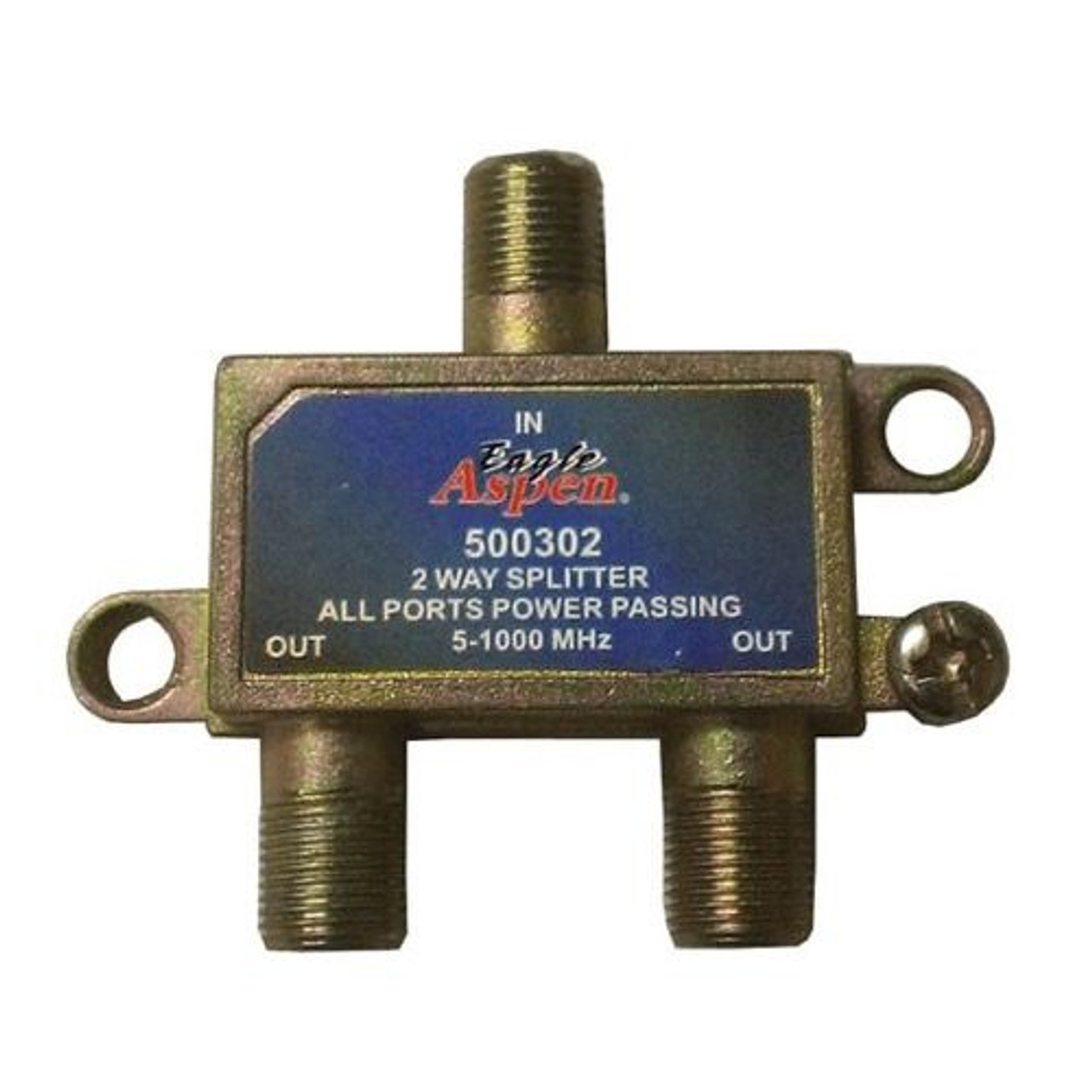 Eagle Aspen 500302 2 Way Splitter 5 - 1000 MHz 1 GHz Passing P1000 All Ports DC Passive Video Coax Cable High Performance Signal Combiner