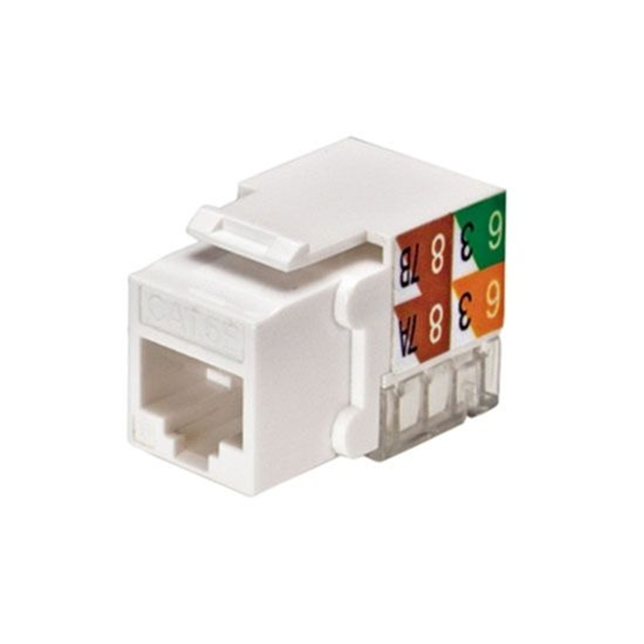 Eagle CAT5E Keystone Jack White RJ45 110 Punch Down Jack Connector Network 8P8C Cat-5e RJ-45 QuickPort 8 Wire Twisted Pair Modular Telephone Wall Plate Snap-In Insert Computer Data Network Telecom