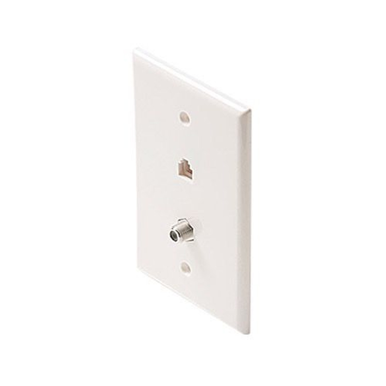 Leviton C2450W Dual Wall Plate Phone Jack F Type Coax Combo White RJ11 RJ-11 Coax Cable Data Line Audio Signal Video 75 Ohm Coaxial Plug, 2 Device Outlet Cover, Part #  C-2450-W