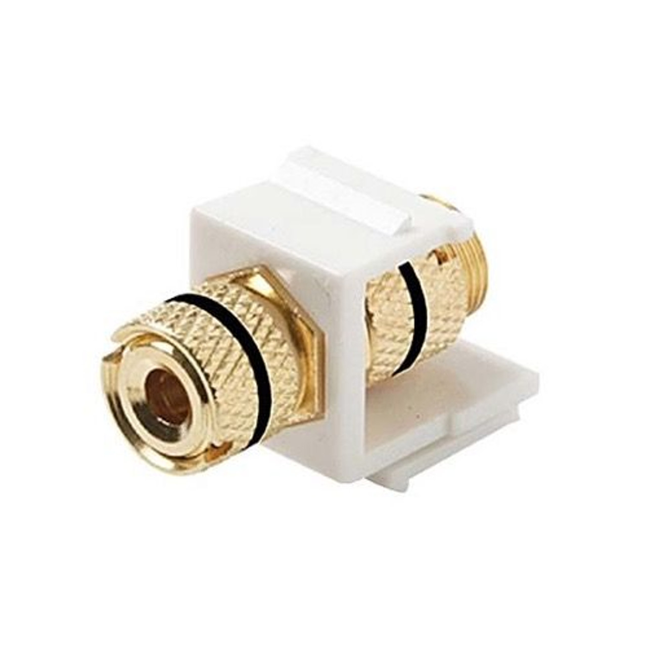 Steren 310-467WH Keystone Single Banana Binding Post Insert Audio Speaker Double Black Band White 5 Way Jack Connector Gold QuickPort Audio Signal Component Snap-In Wall Plate Module