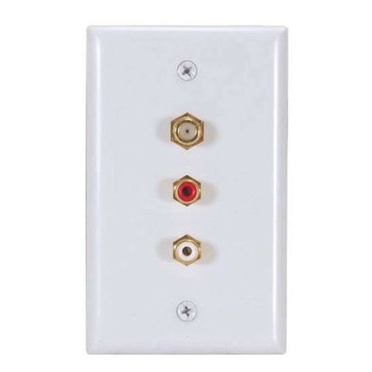 Speaker Wall Plate Dual 2 RCA Female Jack and F-Connector F-81 White Gold Combo Speaker Stereo AV Plug Connect Philips PH62075 Flush Mount Outlet Cover, Part # PH-62075
