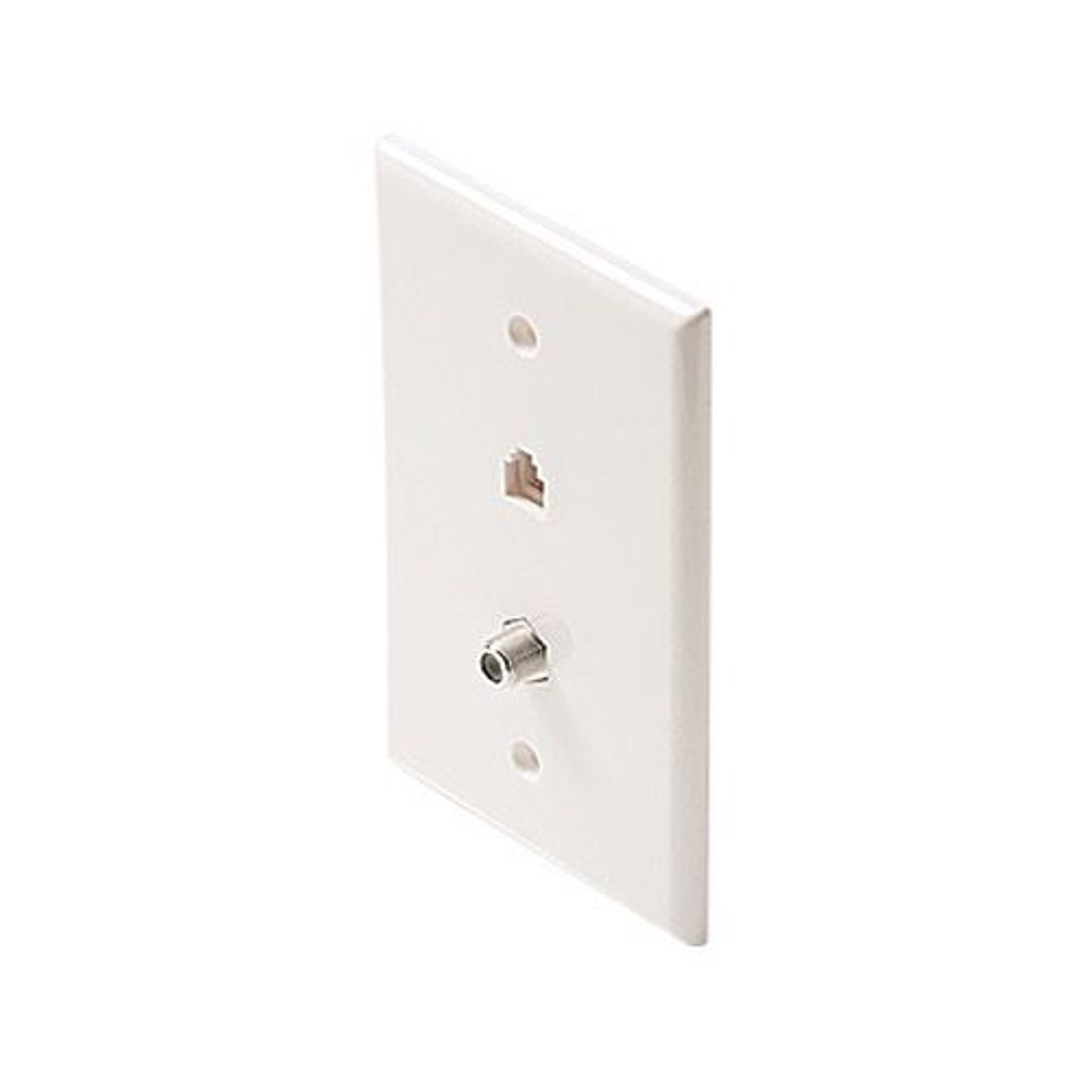 Steren 300-103WH Wall Plate with F-81 Connector Phone Jack White Modular Nickel Connector RJ11 RJ-11 6P4C Coax Combo Twin Flush Mount Telephone Line Jack with AV Outlet, 75 Ohm Coaxial Cable Plug, Part # 300103-WH