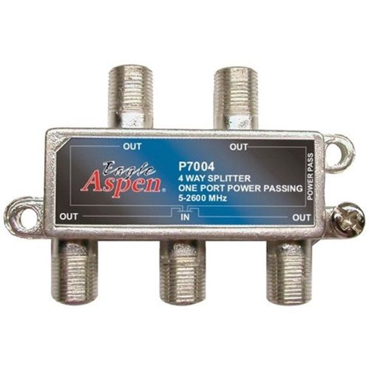 Eagle Aspen P7004 4-Way Splitter 5-2600 MHz Single Port DC Passive 2.5 GHz Off-Air UHF/VHF 4 Output TV Signal Splitter Four Port Video Splitter, Part # P-7004