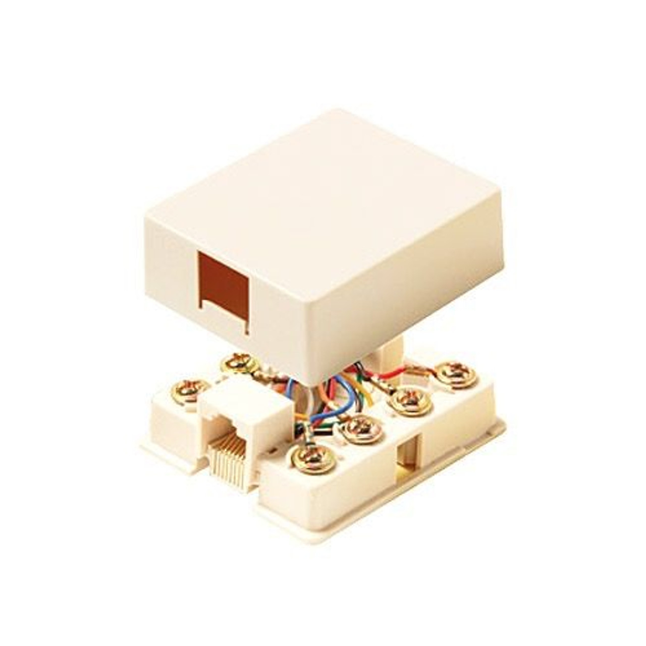 Eagle Surface Mount Phone RJ11 Jack Ivory Surface Mount 4 Conductor Surface Block Mount Modular Audio Signal Telephone Line Cable Connect Wall Box Plug