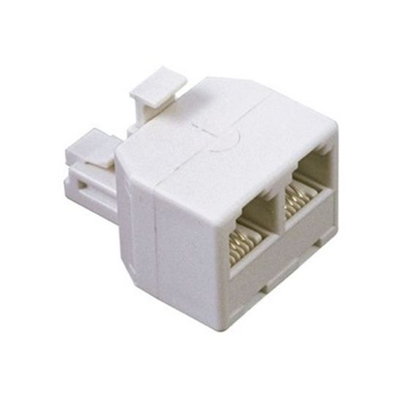 Woods 0703W 2-Way Phone Duplex Splitter Modular T-Adapter Line Dual White Jack Divider Telephone Cord Snap-In Jack Connector Extension, Part # 0703-W