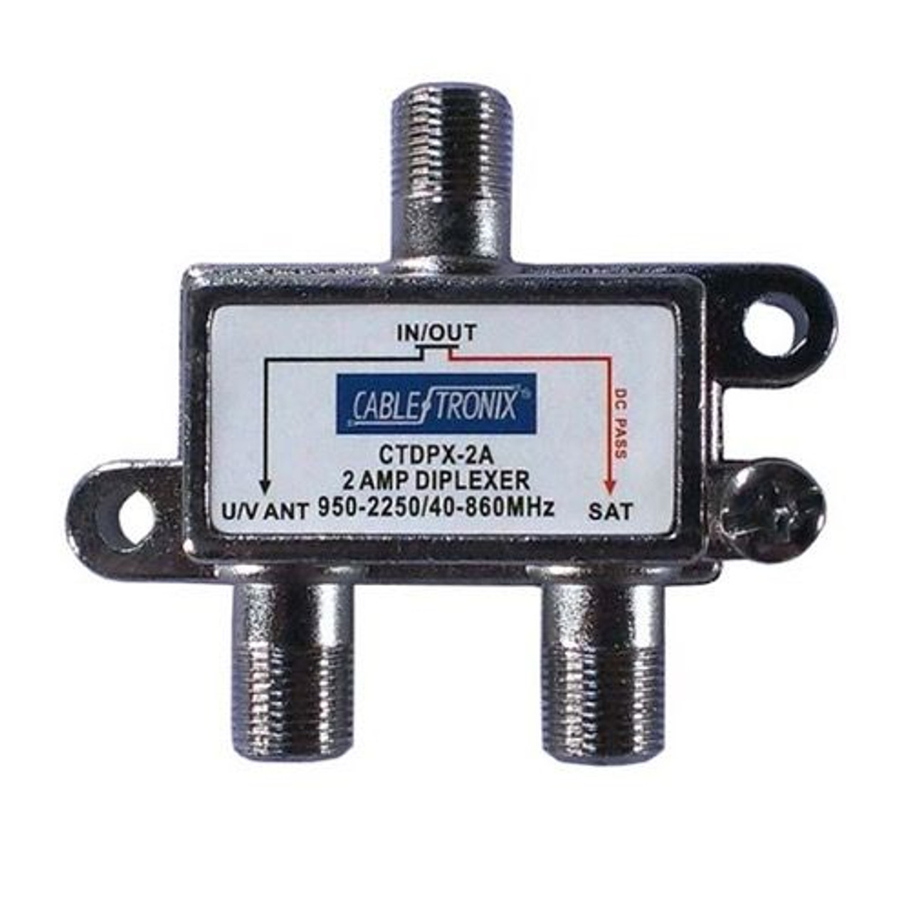 Steren D2202A High-Performance 2 Amp Diplexer Satellite Commercial Grade DC Passive Both 2 Ports 40-860 / 950-2250 MHz Combine Signals from LNB Signal Satellite Off-Air Cable TV, Part # D-2202-A