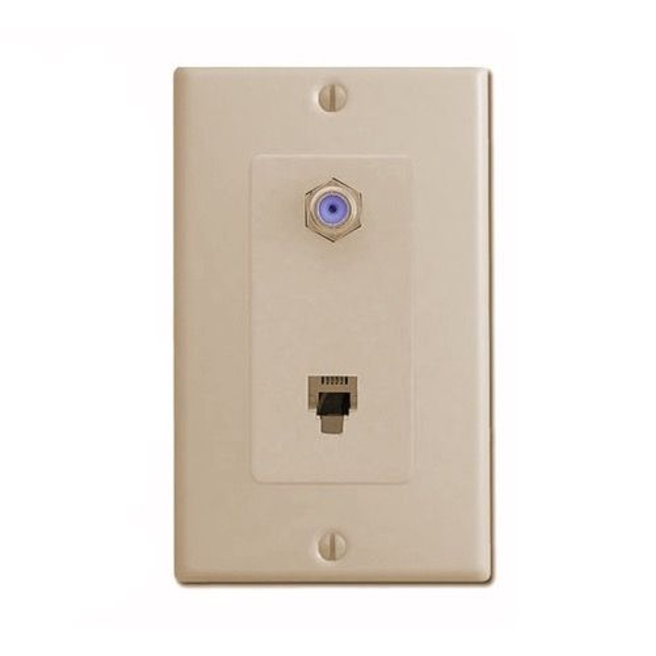DirecTV Wall Plate Telephone F Jack Ivory 3 GHz RJ11 F-81 F-Connector Phone Modular 6P4C Jack Coax Combo Jack TV Antenna Video Coaxial Cable Connectors