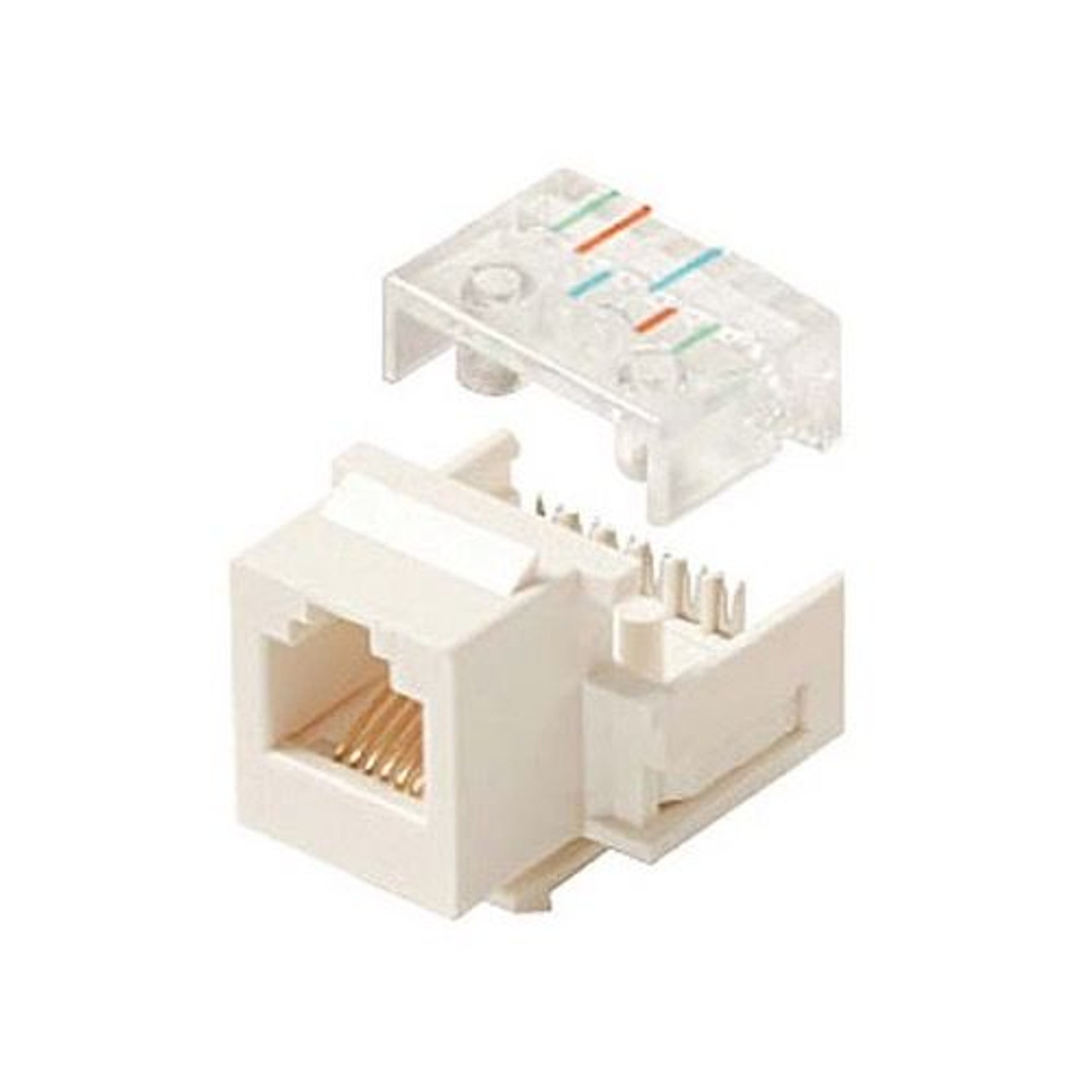 Channel Master AC3KJW CAT3 Snap-In Keystone Jack Connector White RJ12 6P6C Phone Insert Modular Connector RJ-12 Plug 6 Conductor QuickPort Telephone Line with Gold Contacts, Part # AC3KJW