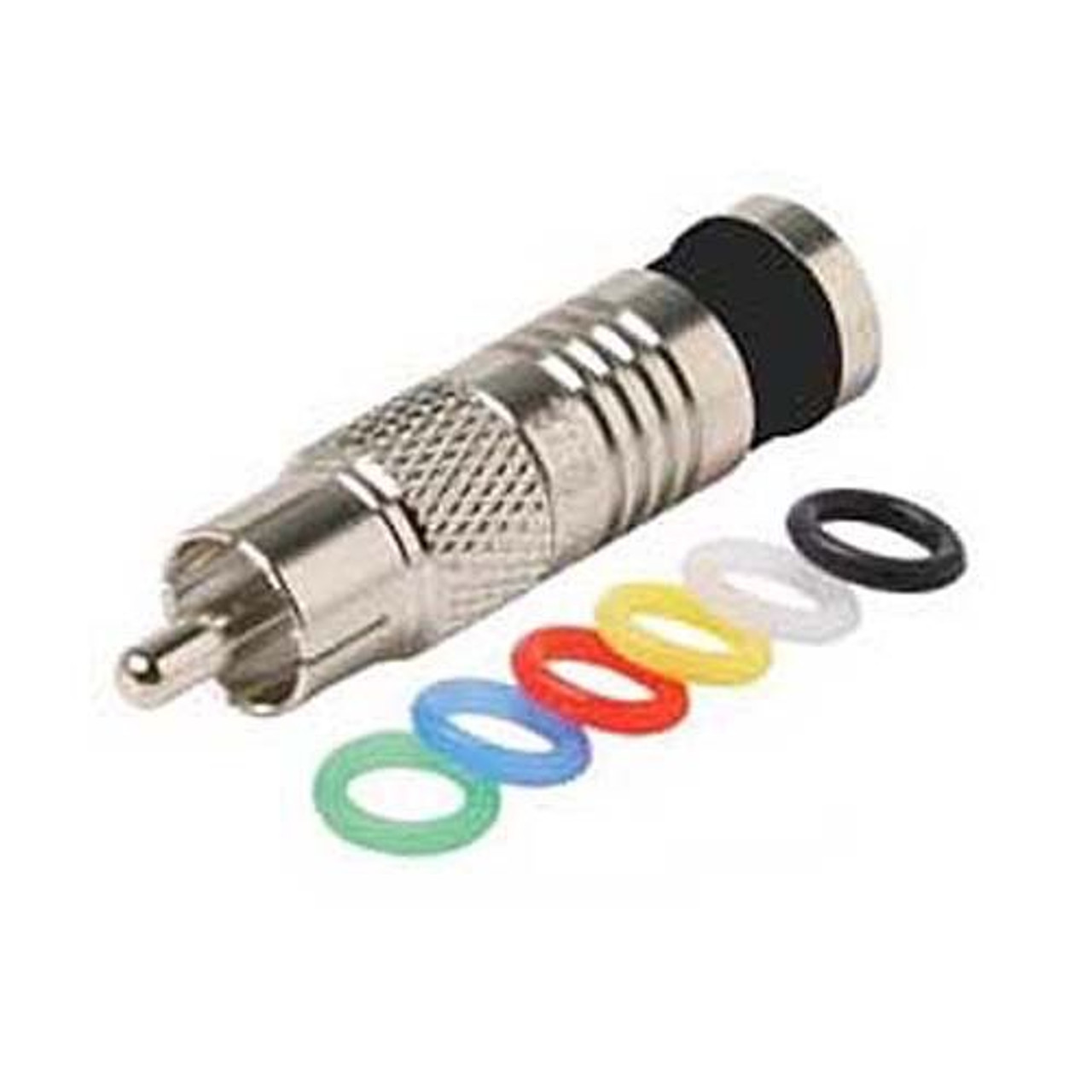 Steren 200-066 RCA to RG6 Cable Compression Connector with Color Bands Anti Corrosion Nickel Plated Brass Six Color Bands AV Plug Signal Component Replacement Plugs, Multi Color Rings RCA Perma Seal, 1 Pack, Part # 200066