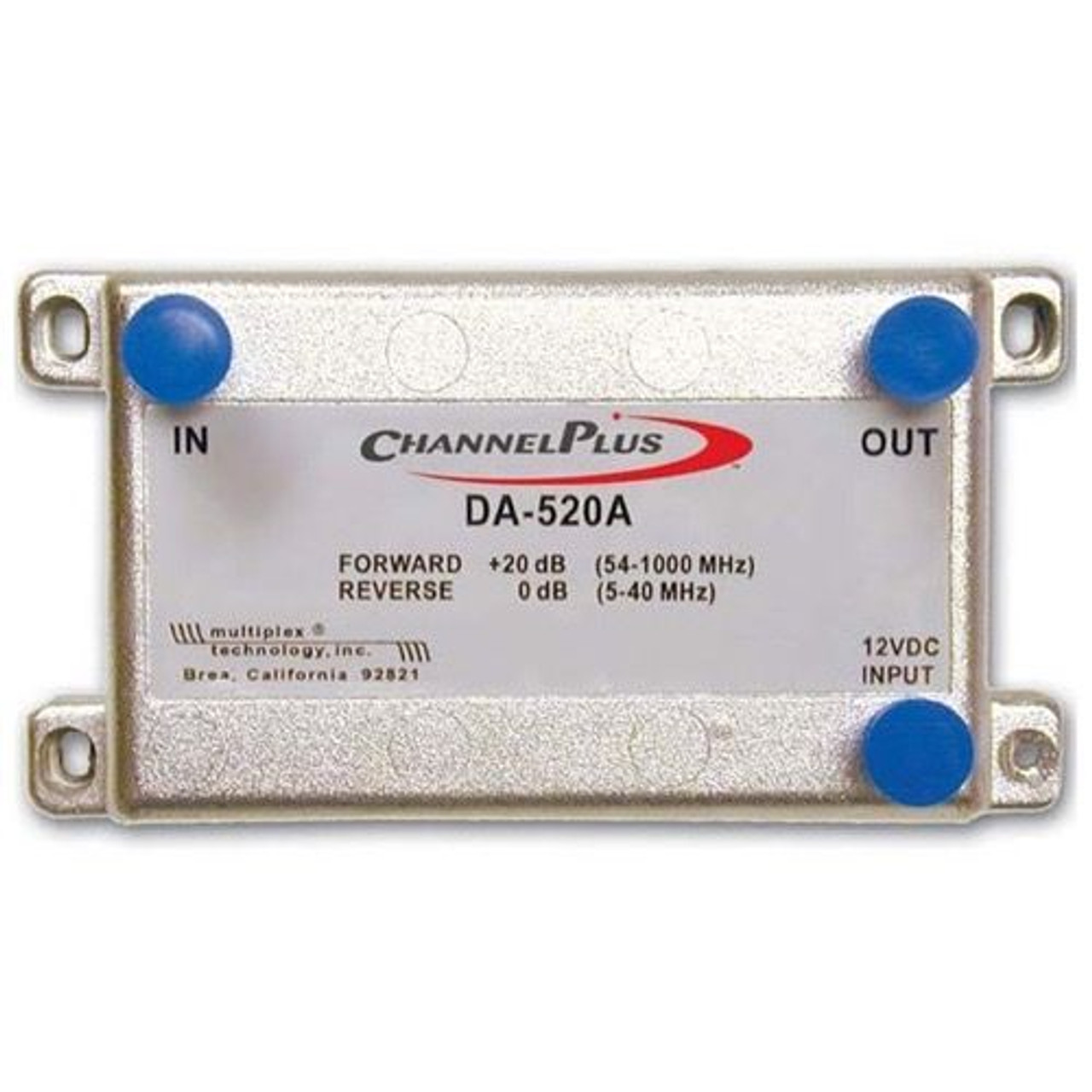 Channel Plus DA-520A Bi-Directional 20 dB RF Amplifier FRWD / ODB Reverse Cable Coaxial Signal 54 MHz - 1 GHz Forward Bandwidth for CATV, Part # DA520-A