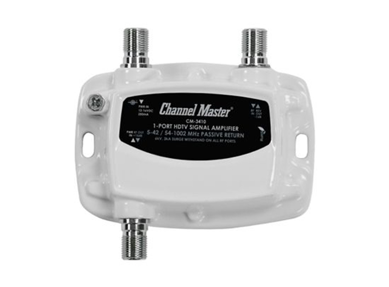 Channel Master CM-3410 Ultra Mini 1 Port Distribution Amplifier 15 dB ultra Mini Drop  Bi-Directional1 GHz Distribution 5 - 42 MHz Return Path 54 - 1000 MHz Forward Cable HDTV 2-Way