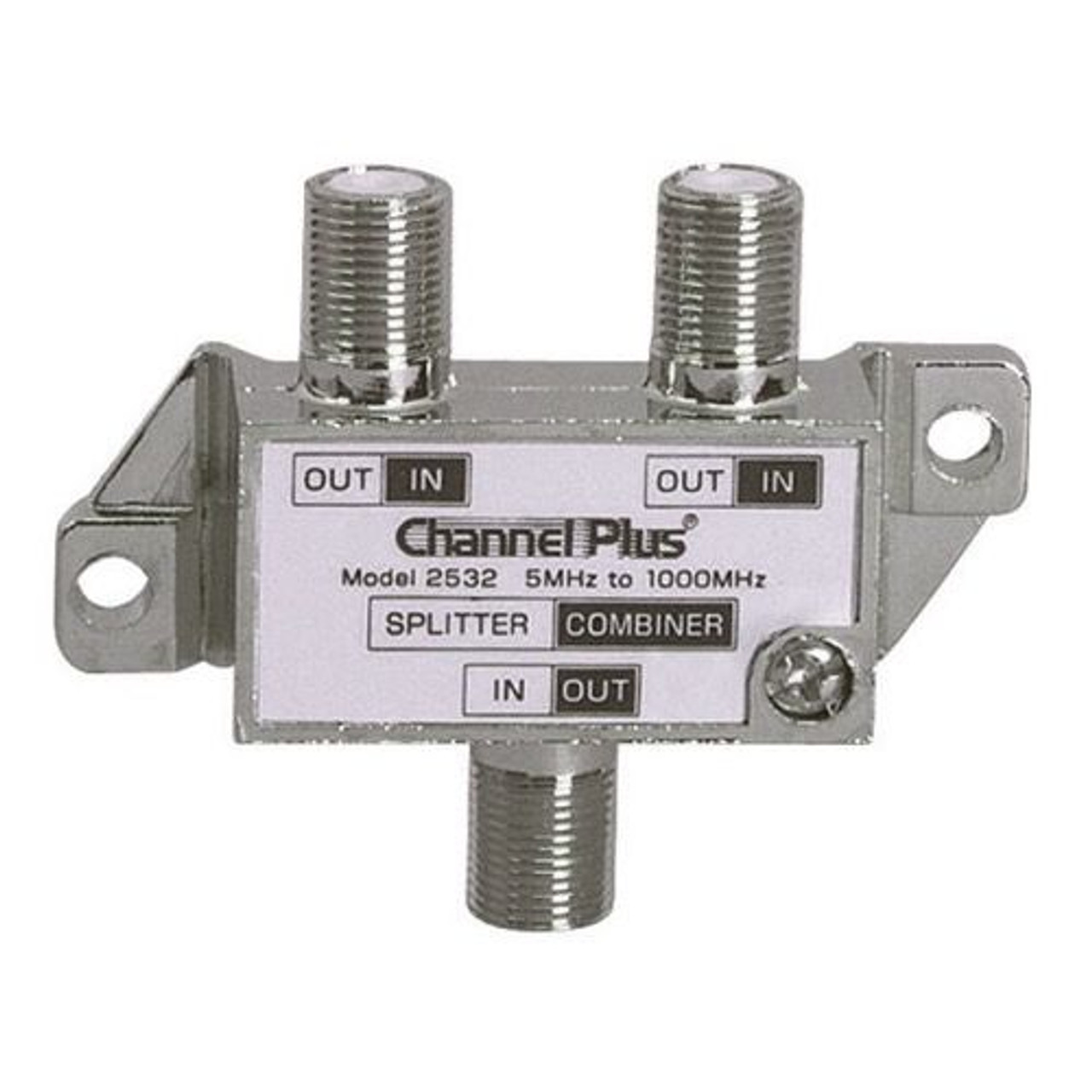 Channel Plus CP-2532 Diplexer 2 Way Signal Splitter Combiner 1 GHz DC and IR Blocking Bi-Directional Video Coaxial Cable UHF / VHF HD TV Antenna Splitter Combiner