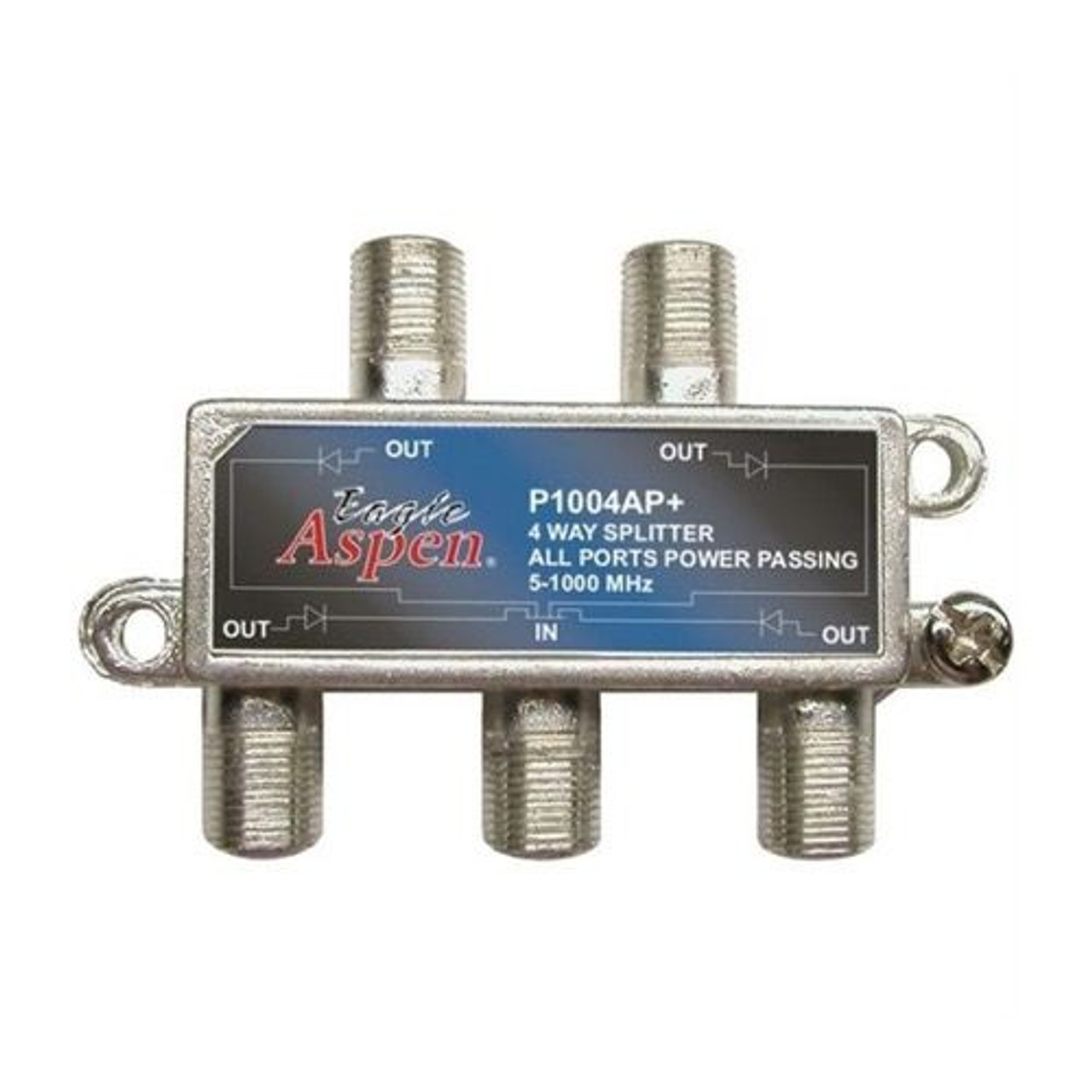 Eagle Aspen P1004AP+ 1000 MHz 4-Way Splitter 1 GHz DC All Port Power Passing UHF/VHF Cable TV Signal 4 Port Output Video Splitter, Part # P-1004AP+