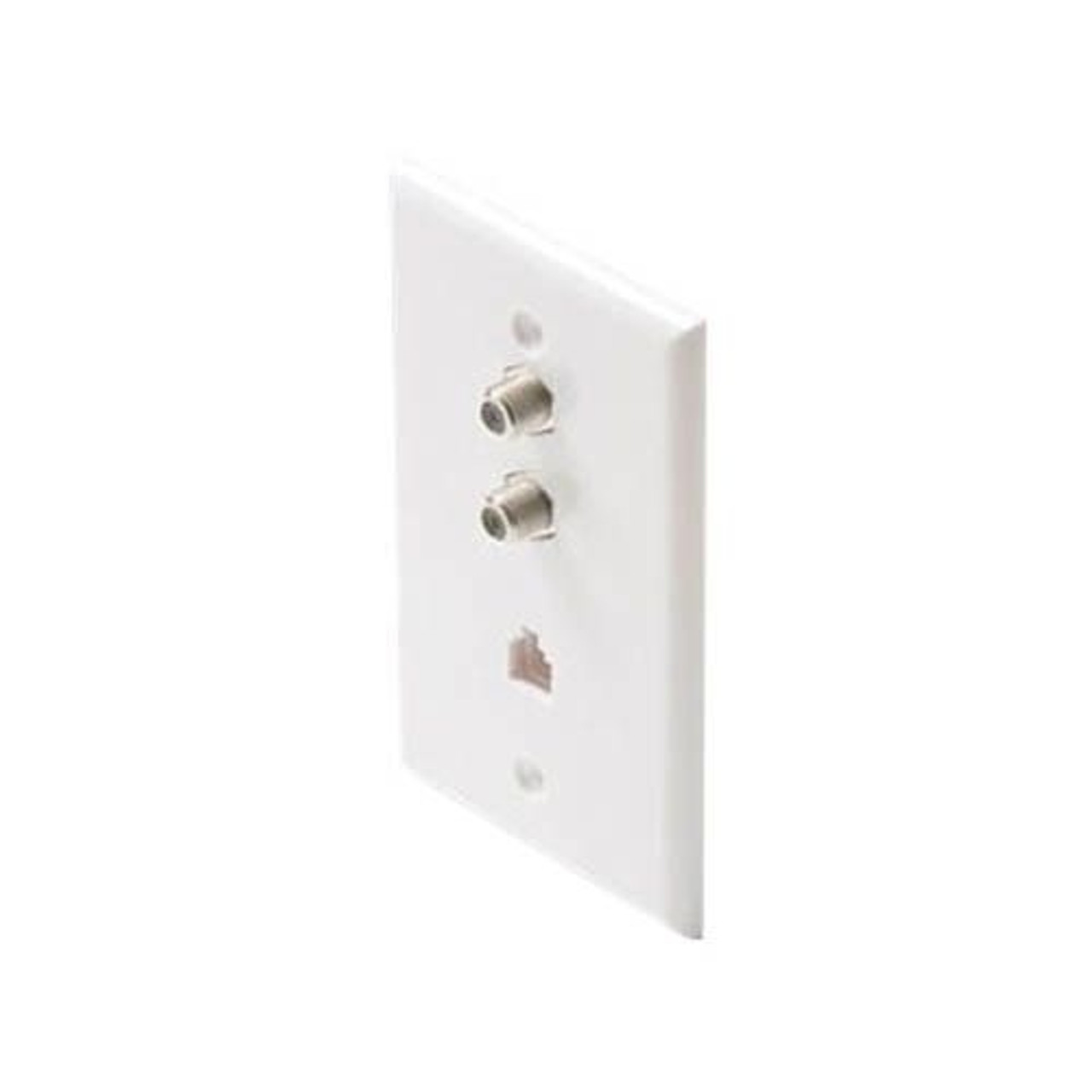 Steren 300-238WH 2.5 GHz Dual F Connector and Single Phone Wall Plate White RJ11 Coaxial Cable Combo RJ-11 Connector Modular Jack Telephone, TV Antenna Video Coaxial Cable Connectors, Part # 300238-WH