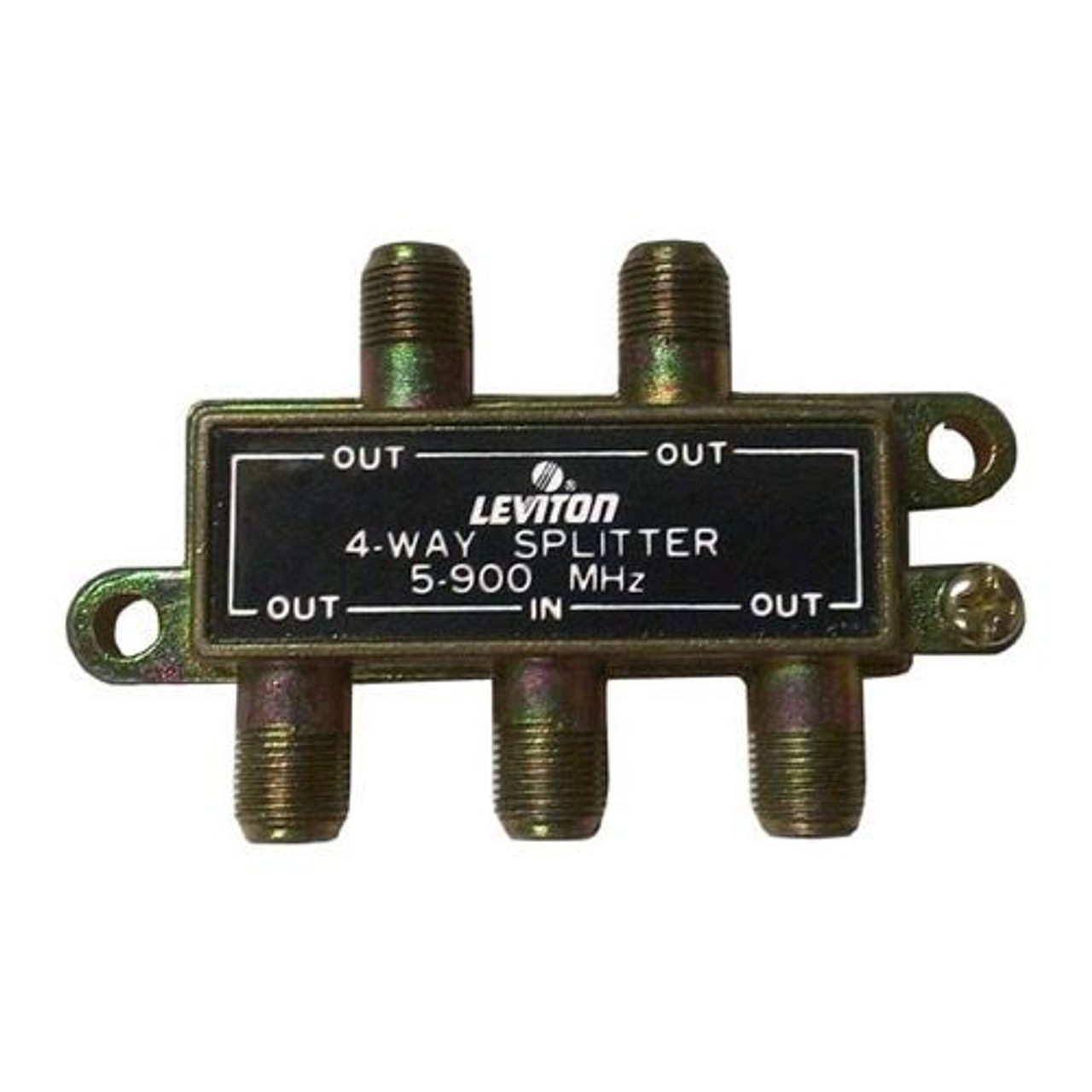 Leviton C5004 Digital 4-Way Splitter Cable Video Signal 5 - 900 MHz UHF/VHF 1 Pack 75 Ohm F Coaxial Cable Connection Video Channel Distribution for Antenna Aerial, Part # C-5004