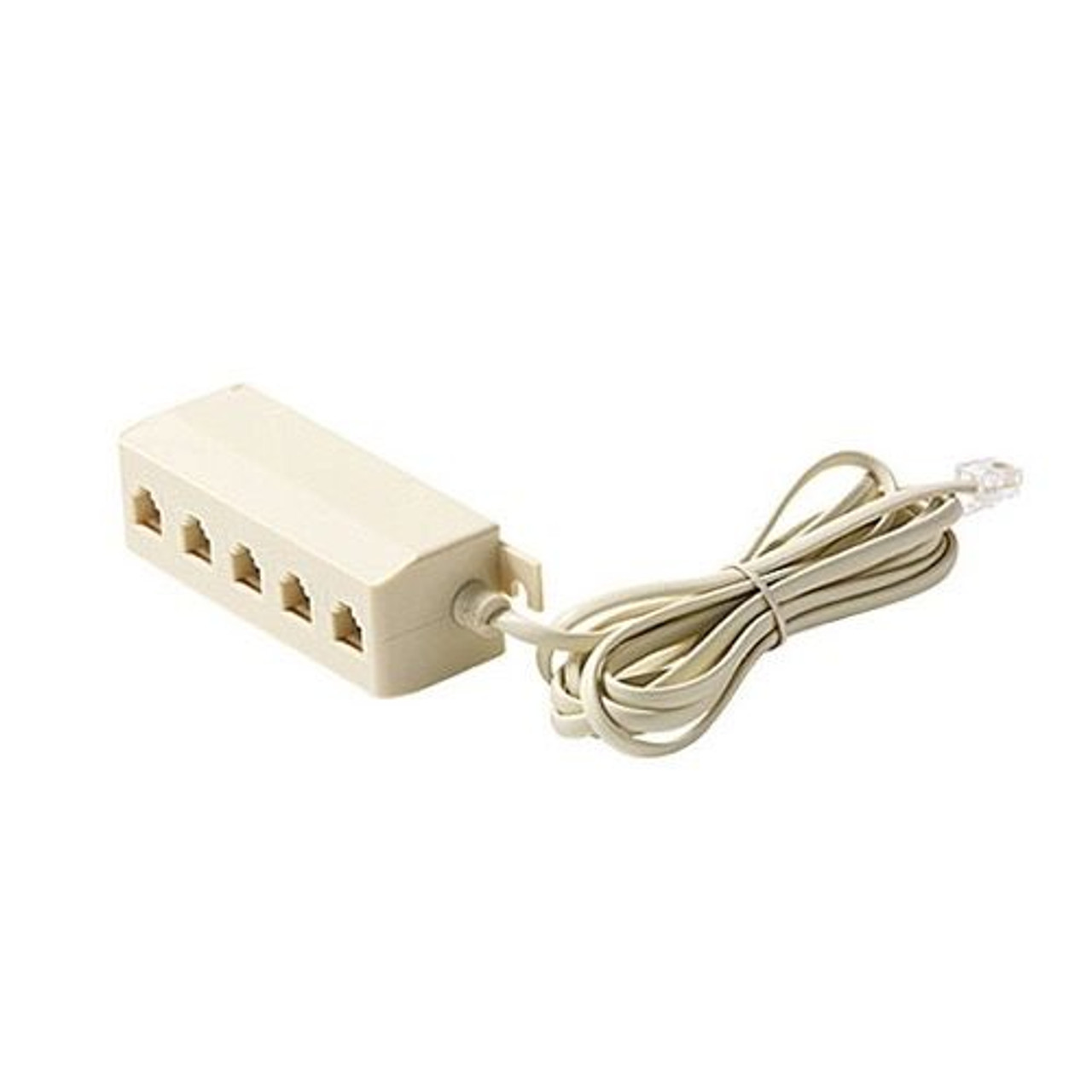 Steren 300-142 5 Outlet Telephone Extension Cord 6.5 FT Splitter Modular Ivory 4 Conductor One Phone Outlet to 5 Telephones 5 Port Surface Mount Jack Block Junction Box Ivory, Part # 300142