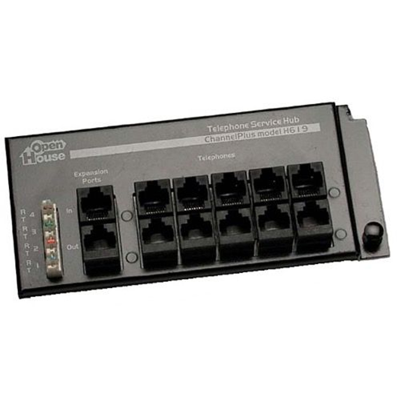 Channel Plus H619 RJ45 Telephone Interface Hub 12 Ports 4 X 12 Telecom Master 4 Incoming Phone Lines Distributed to 12 Telephone Locations with RJ-45 Expansion Jack, Grid Mountable, Part # H-619