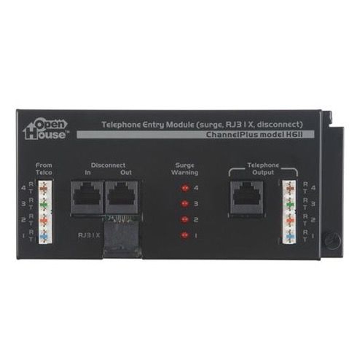 Open House Telephone Surge Module Protection 4-Line Master Hub RJ45 Interface Telecom Master Hub 4 Incoming RJ-45 Phone Lines Distributed with Master Disconnect Jumper, Grid Mountable Expansion Jack