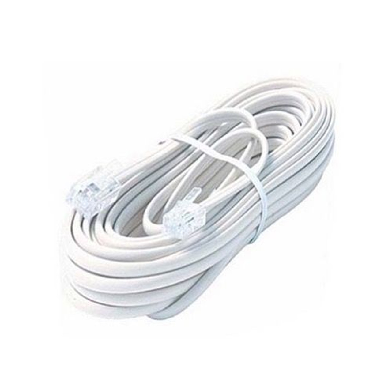 Steren 304-100WH 4 Conductor 100' FT Modular Line with Ends White Telephone Cable 6P4C RJ11 Male Connectors Ultra Flexible PVC Cord Extension RJ-11 Jack Data Signal Transfer, Part # 304100-WH