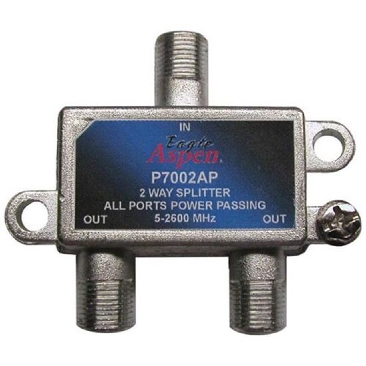 Eagle Aspen 500309 2 Way Splitter 2600 MHz All Port Passing  2600 MHz Splitter All Port Voltage DC Power Passing Low and High Frequency Off-Air Signal UHF/VHF CATV Video Splitter, Part # P-7002A