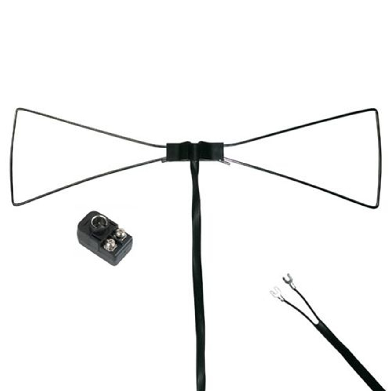 Petra 700-110 Bow Tie UHF Antenna Only Enhances UHF Inside Reception Chrome Plated Brass Flat 300 Ohm Cable with Spade Lug Connectors and 300 - 75 Ohm Balun Indoor UHF HD Digital Bowtie TV Aerial, Part # 700110