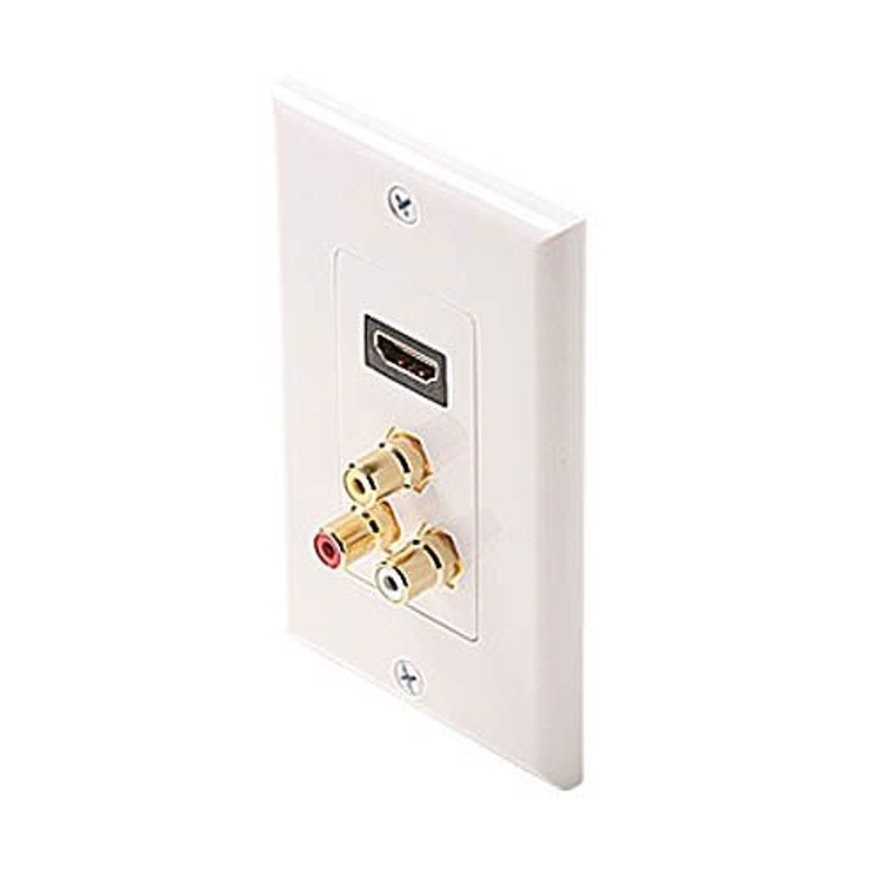 Steren 516-115WH Decorator Style HDMI Feed Thru Wall Plate Composite Combo with 3 RCA Gold Stereo Jacks White Plate HDMI Female to HDMI Female, HD Multi-Media Interface HDTV Applications, Part # 516115-WH