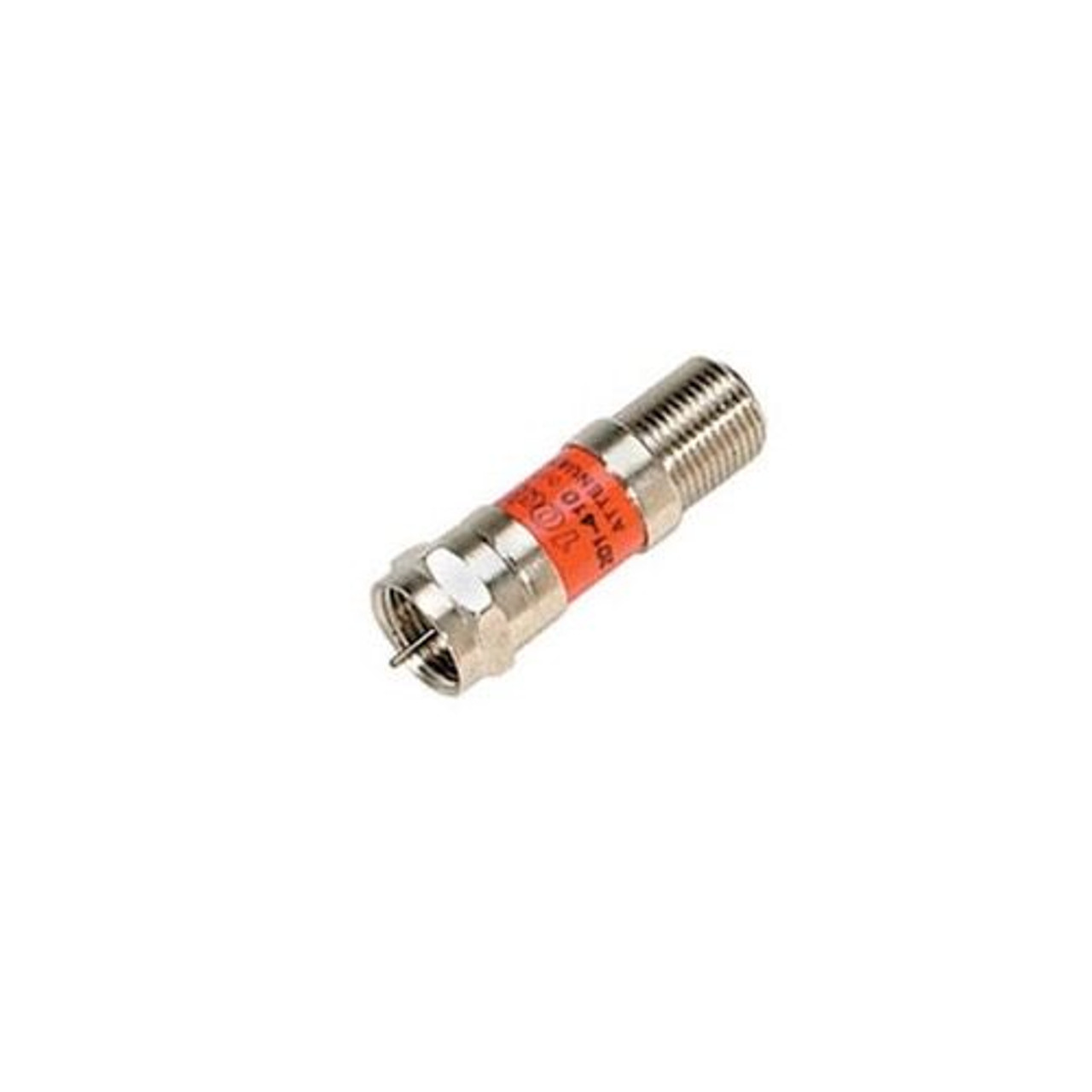 Steren 201-410 10 dB Attenuator Pad DC Block F-Type 75 Ohm Female to Male Inline Fixed 5 - 1750 MHz 22 Gauge Spring Steel Nickle Plated In-Line Coupler Connector 1 Pack