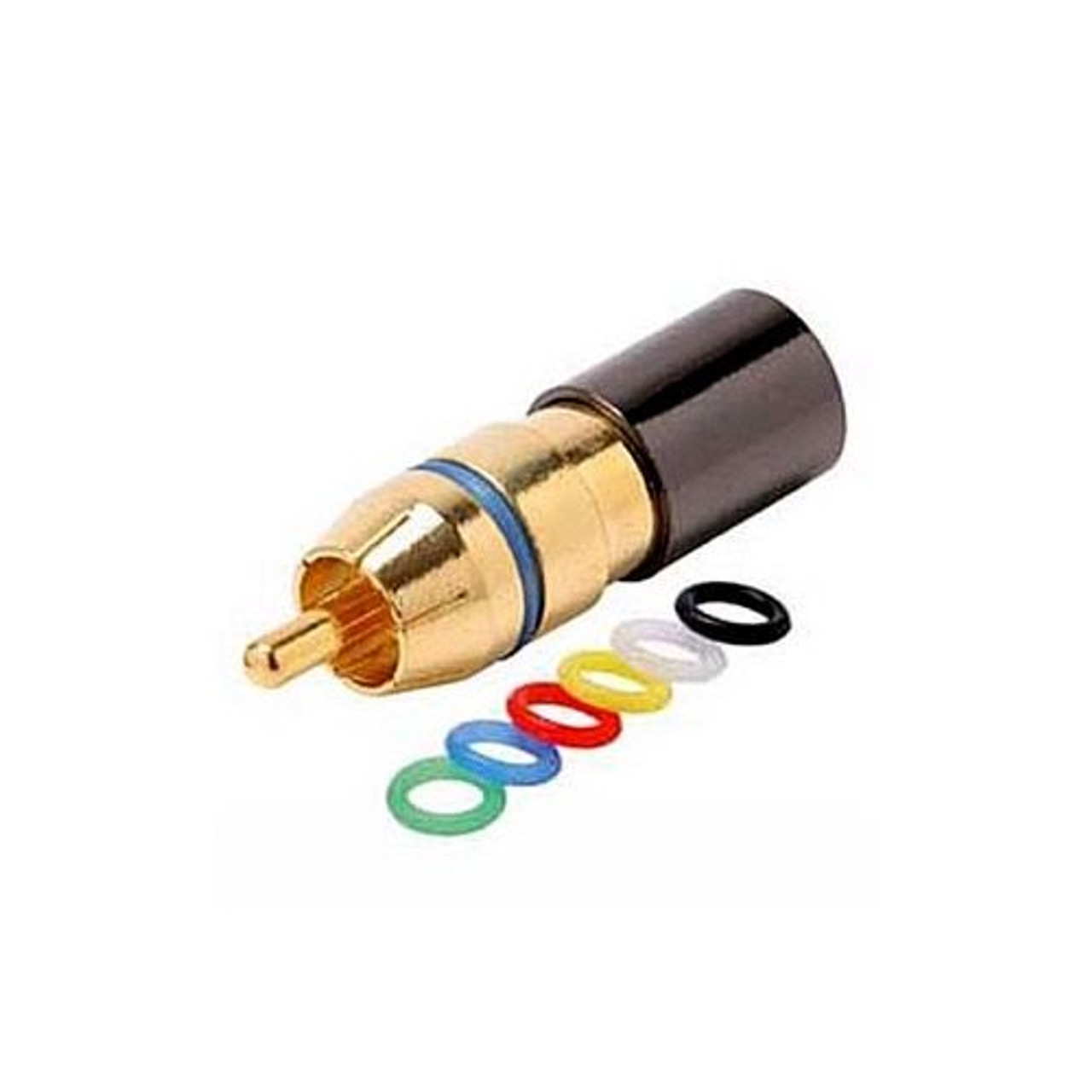 Steren 200-087 RCA Compression Connector Quad Shield RG6 with 6 Color Coded Bands Gold Plated Permaseal II RG-6 Female to RCA Male Plug Adapter, RF Digital Commercial Audio Video Component, Part # 200087